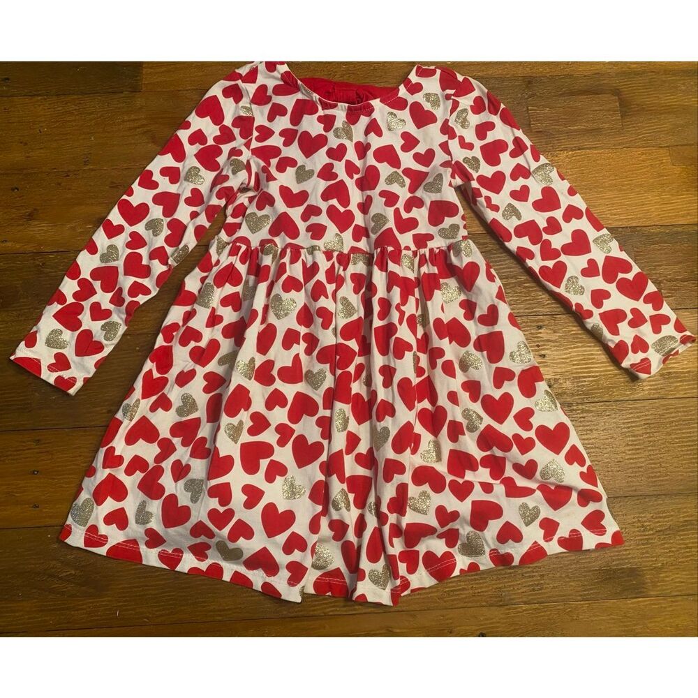 Tommy Bahama 4 toddler girls heart dress red white silver glitter valentines bow